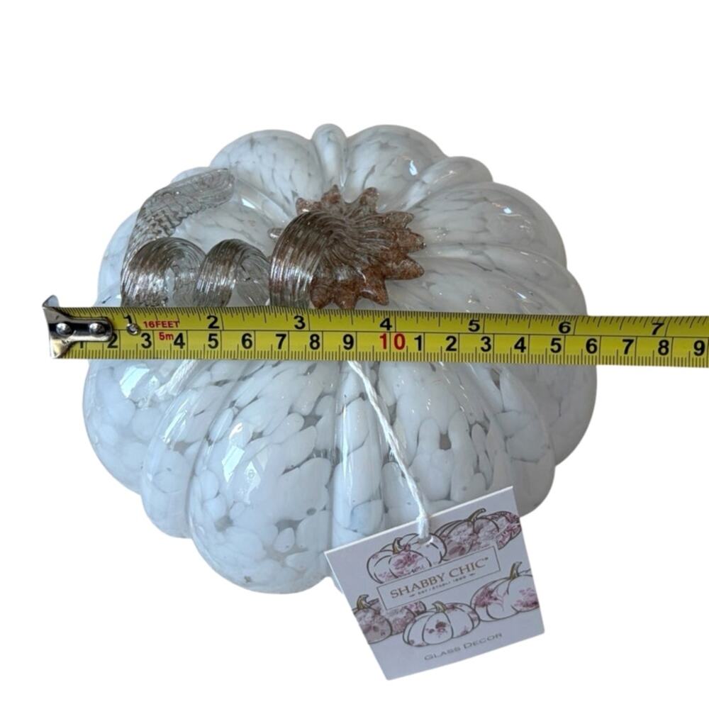Shabby Chic Hand Blown Art Glass White Pumpkin Amber Stem 8" Chic Fall Decor NEW - Picture 7 of 10